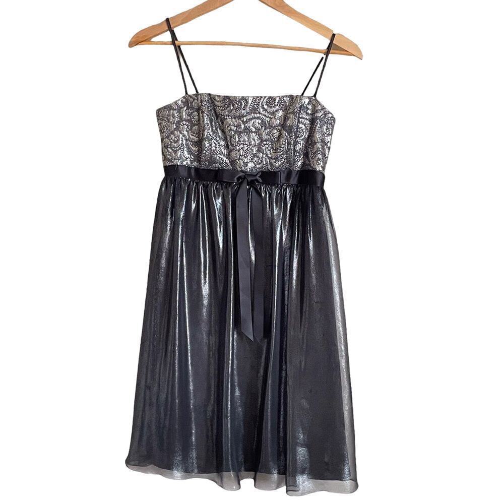 Jessica McClintock Metallic Black Baby Doll Formal Dress Women 8 Vintage Formal